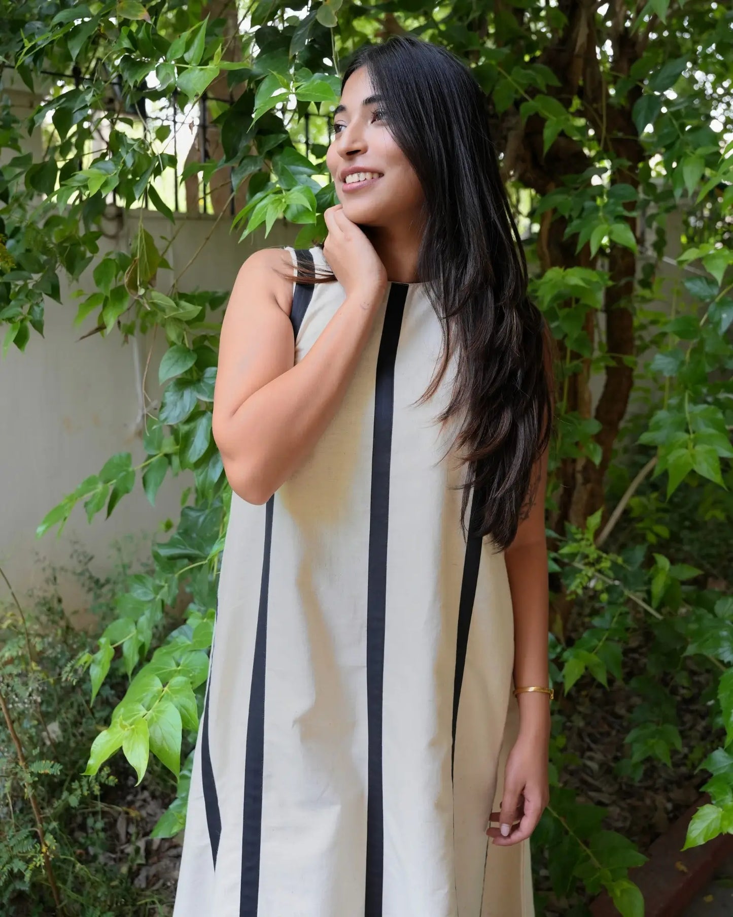 Black and White Striped Khadi Dress - wearendlessbloom