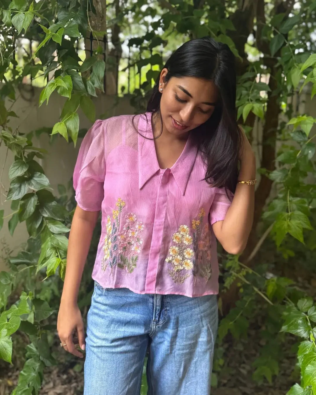 Pink Hand Embroidered Shirt with Inner - wearendlessbloom