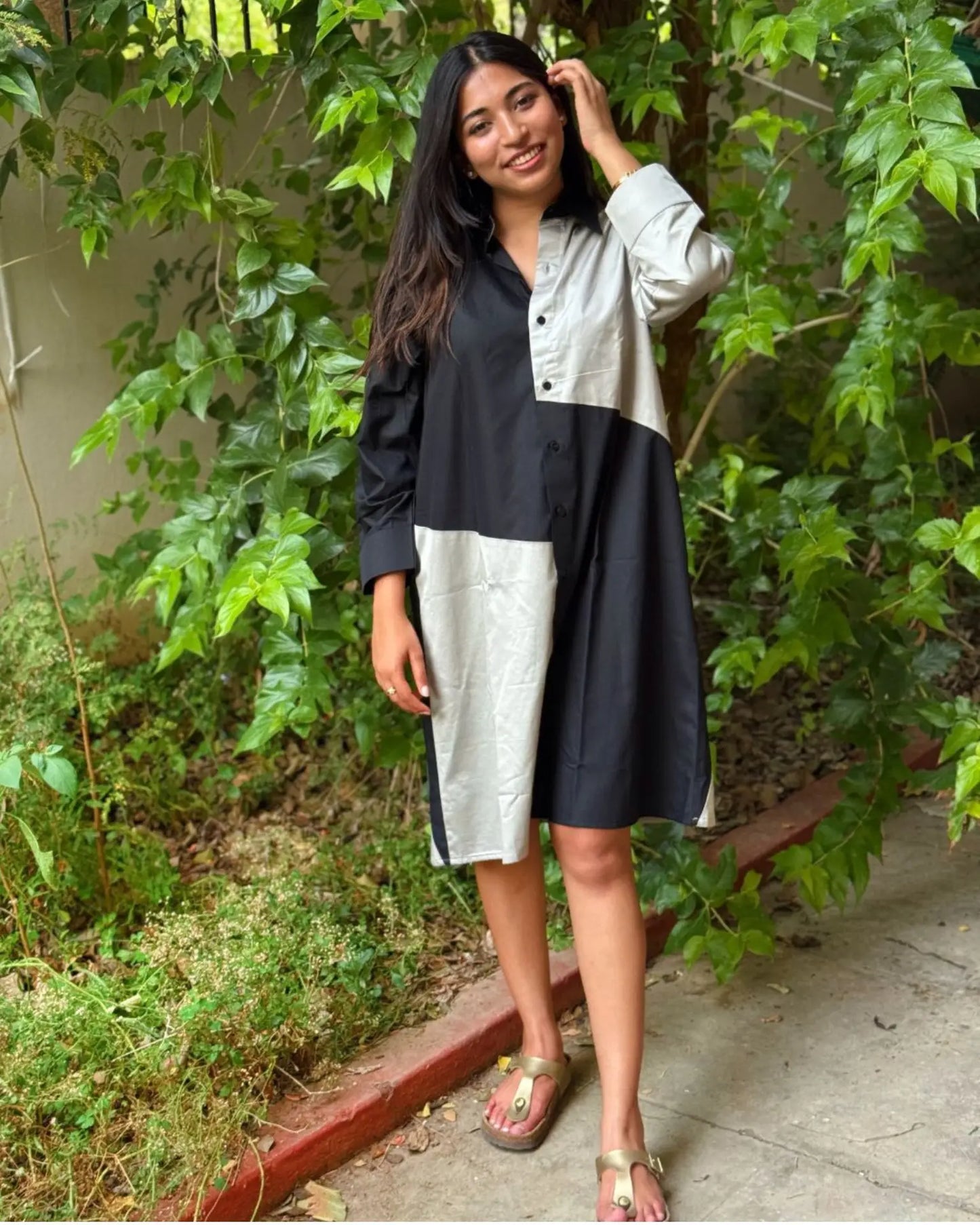 Black and grey cotton shirt dress - wearendlessbloom