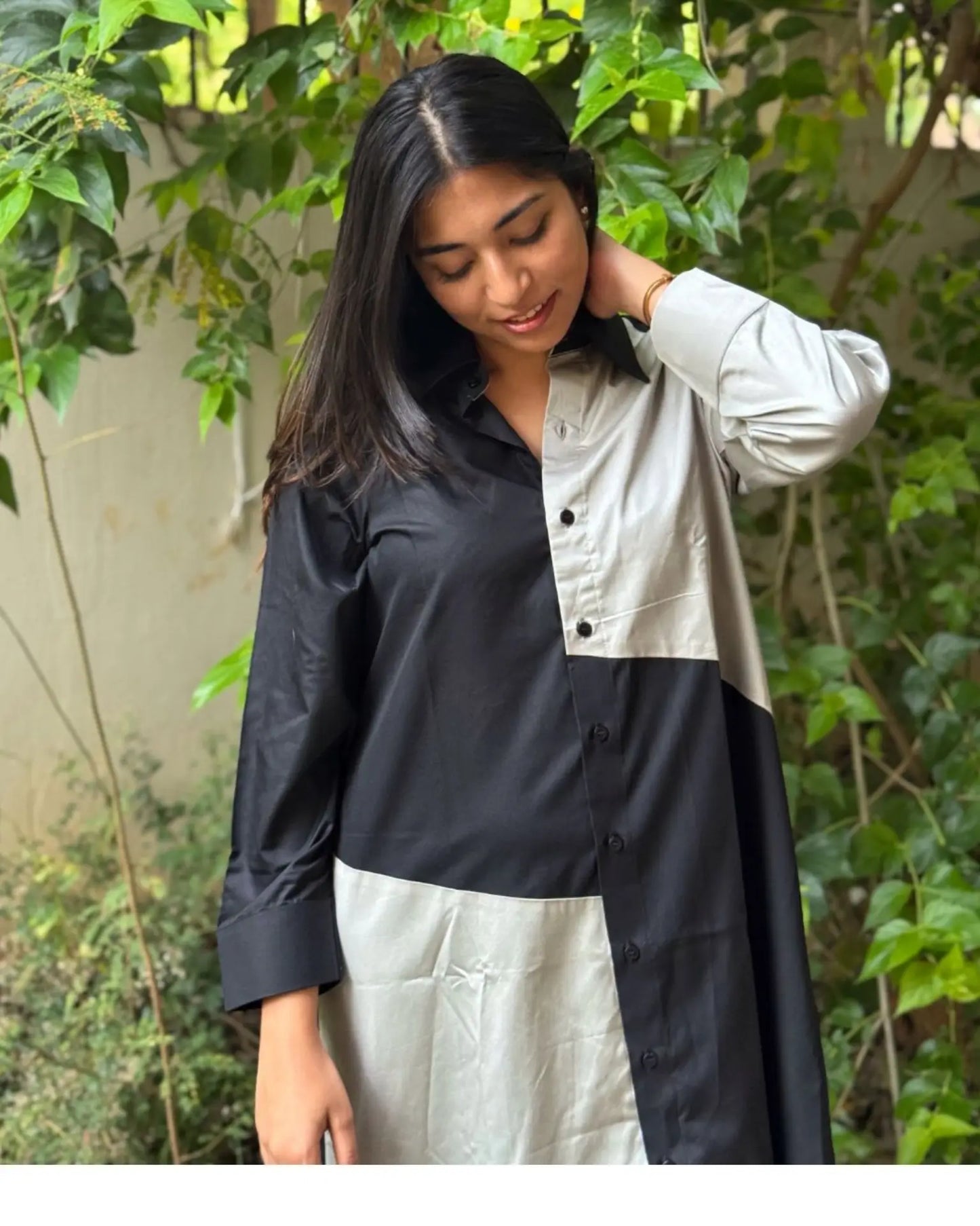 Black and grey cotton shirt dress - wearendlessbloom