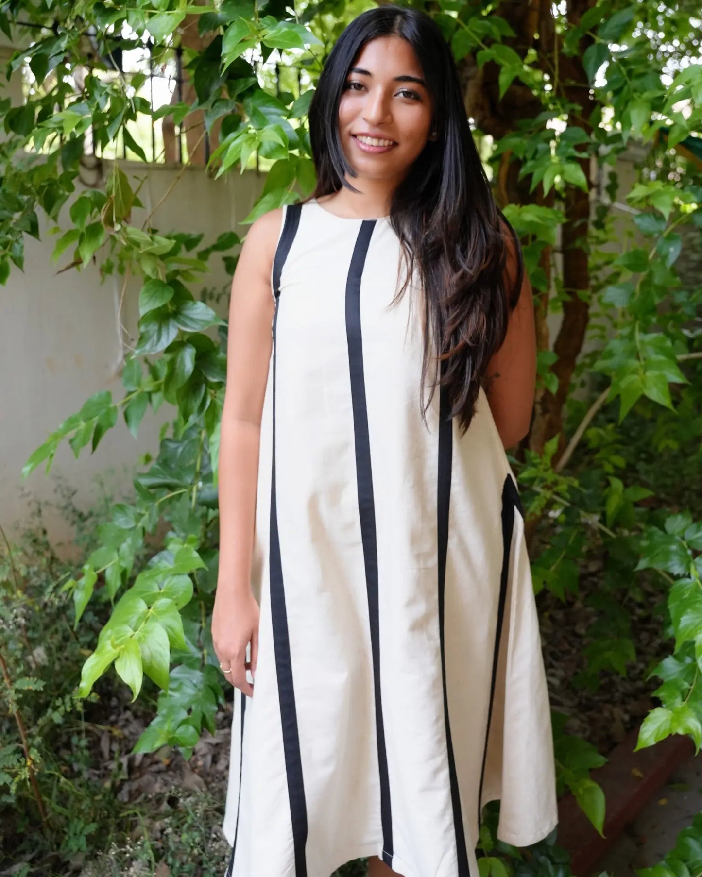Black and White Striped Khadi Dress - wearendlessbloom