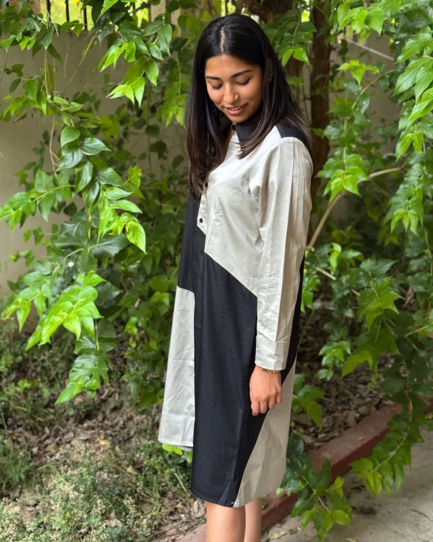 Black and grey cotton shirt dress - wearendlessbloom