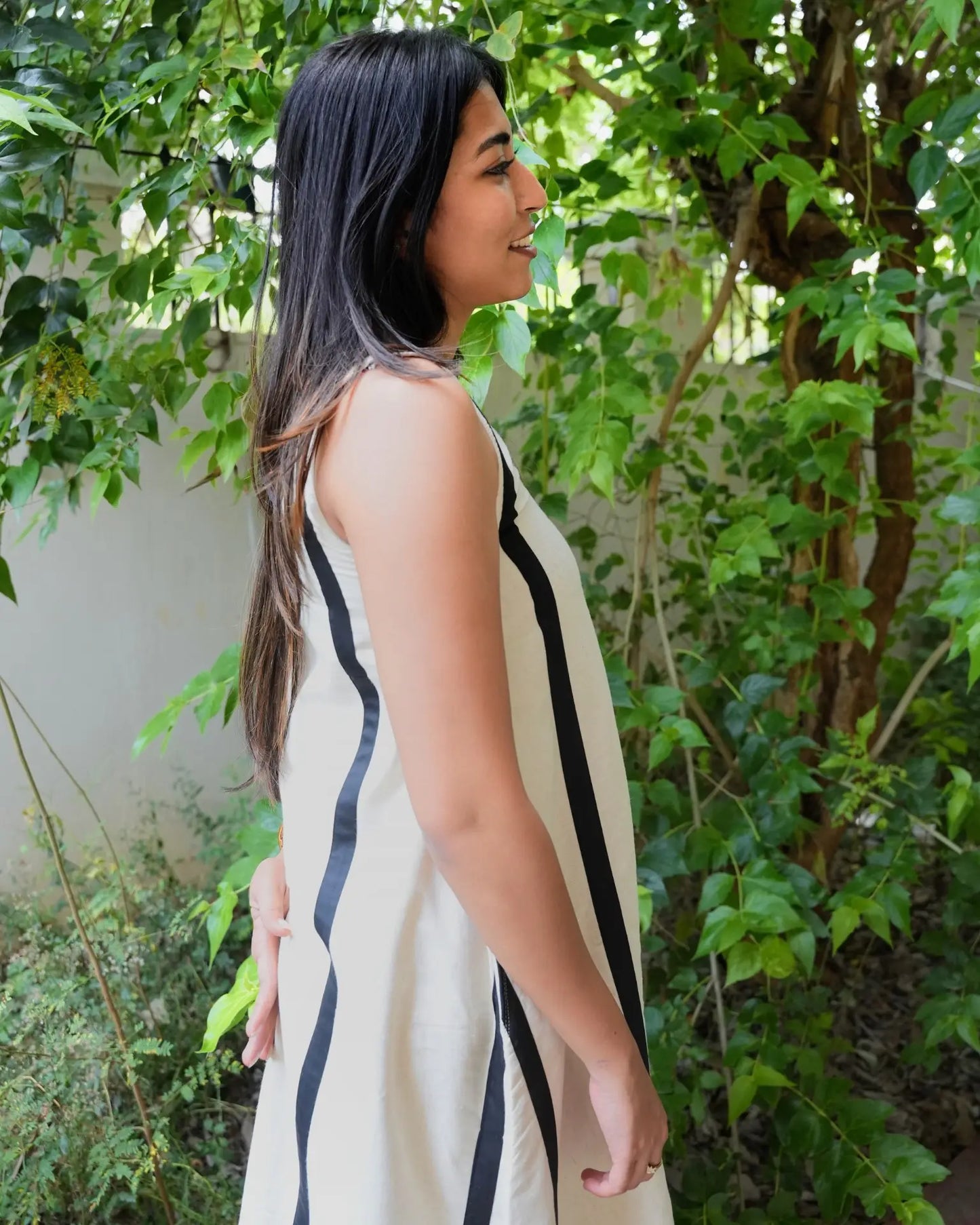 Black and White Striped Khadi Dress - wearendlessbloom