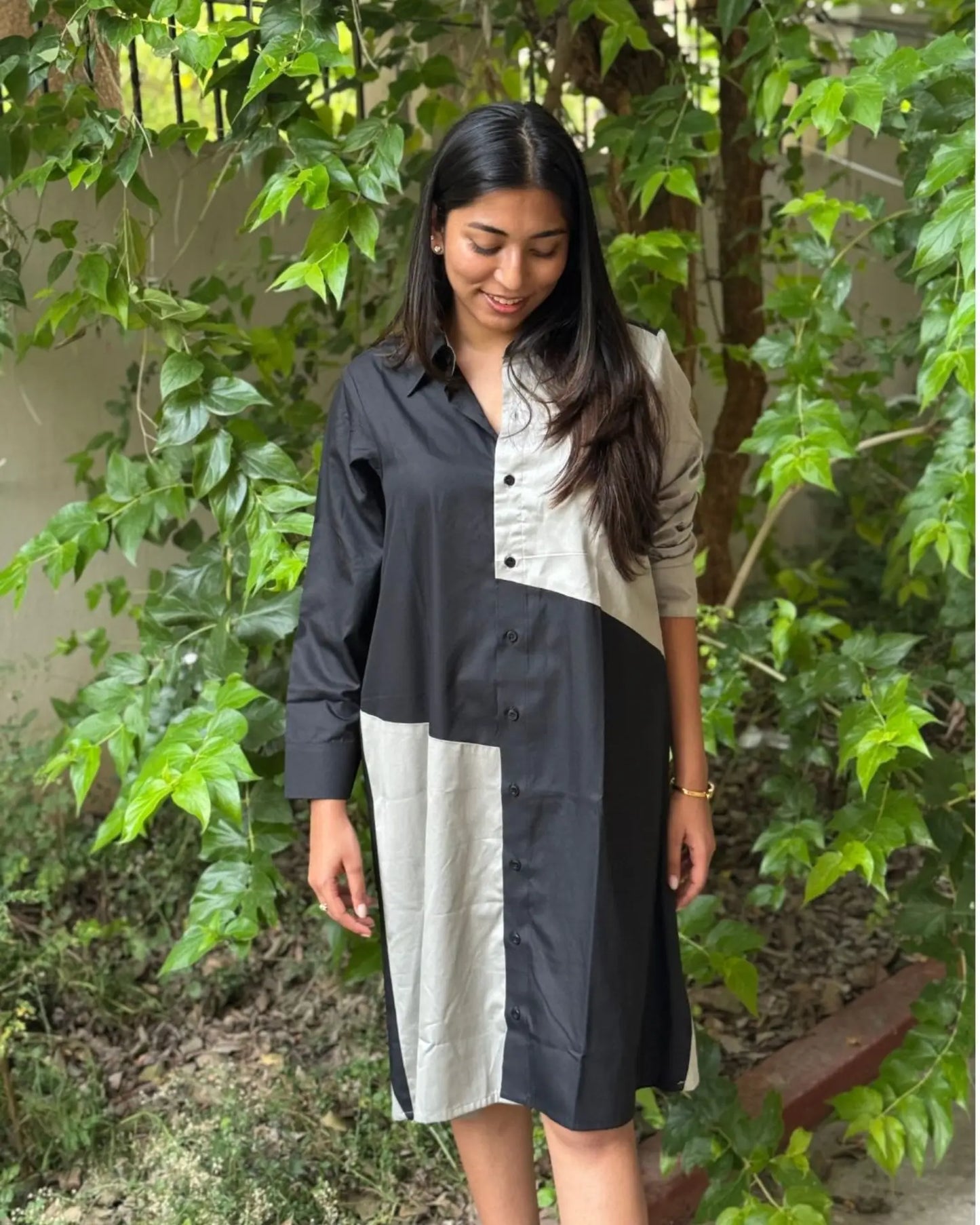 Black and grey cotton shirt dress - wearendlessbloom