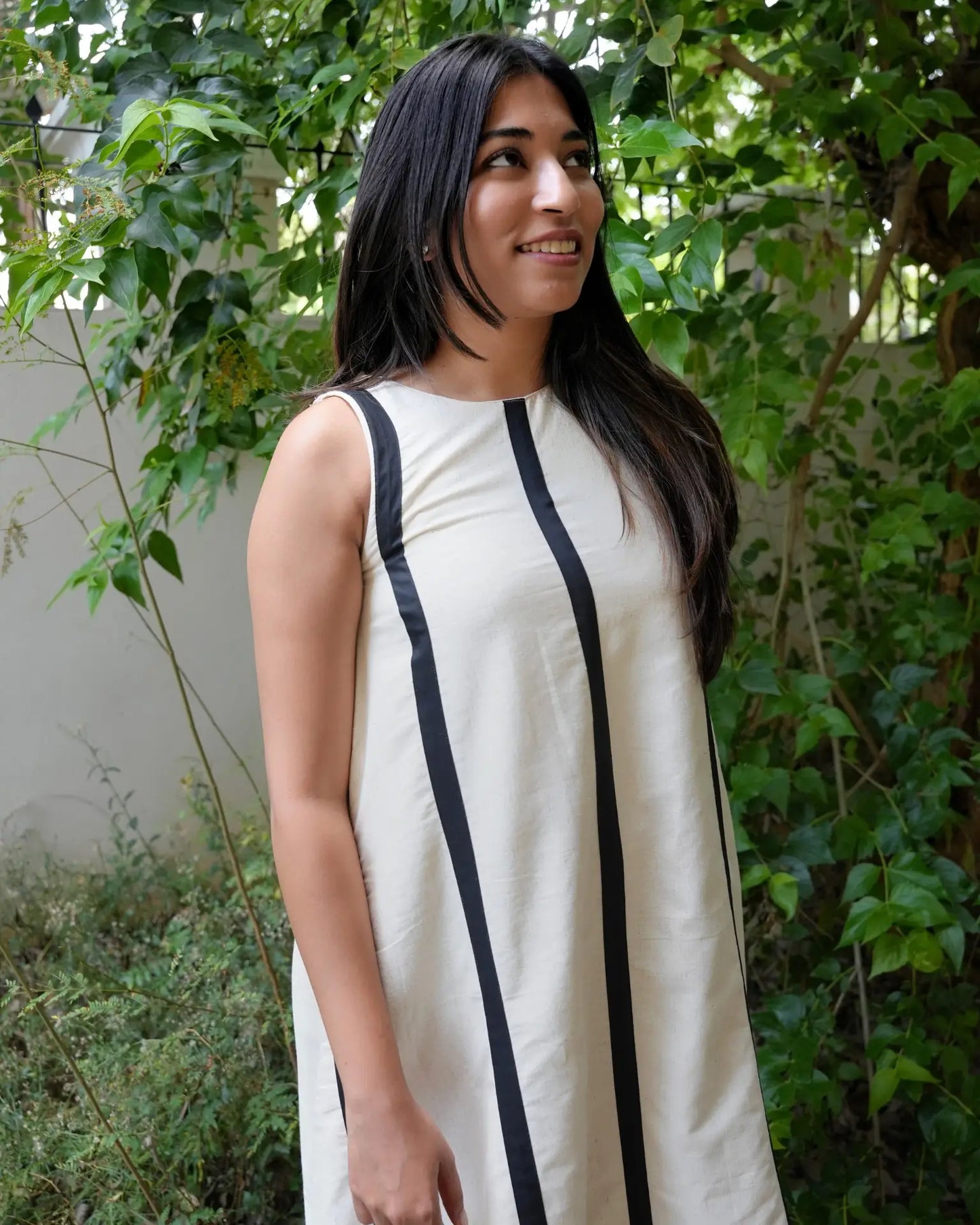 Black and White Striped Khadi Dress - wearendlessbloom