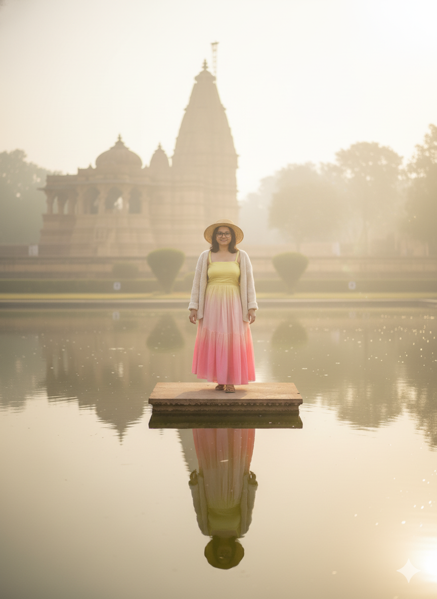 Pink And Yellow Shaded Mull Cotton Blush Midi Dress