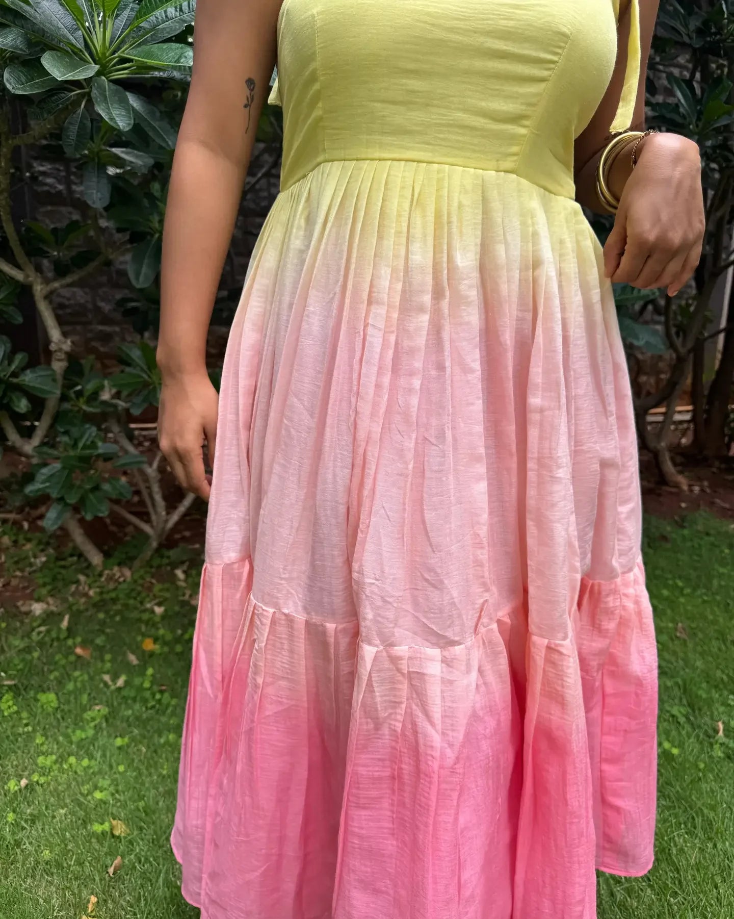 Pink And Yellow Shaded Cotton Blush Midi Dress - wearendlessbloom