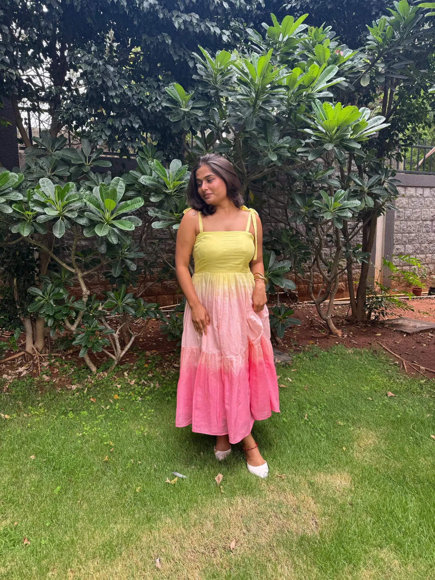 Pink And Yellow Shaded Cotton Blush Midi Dress - wearendlessbloom