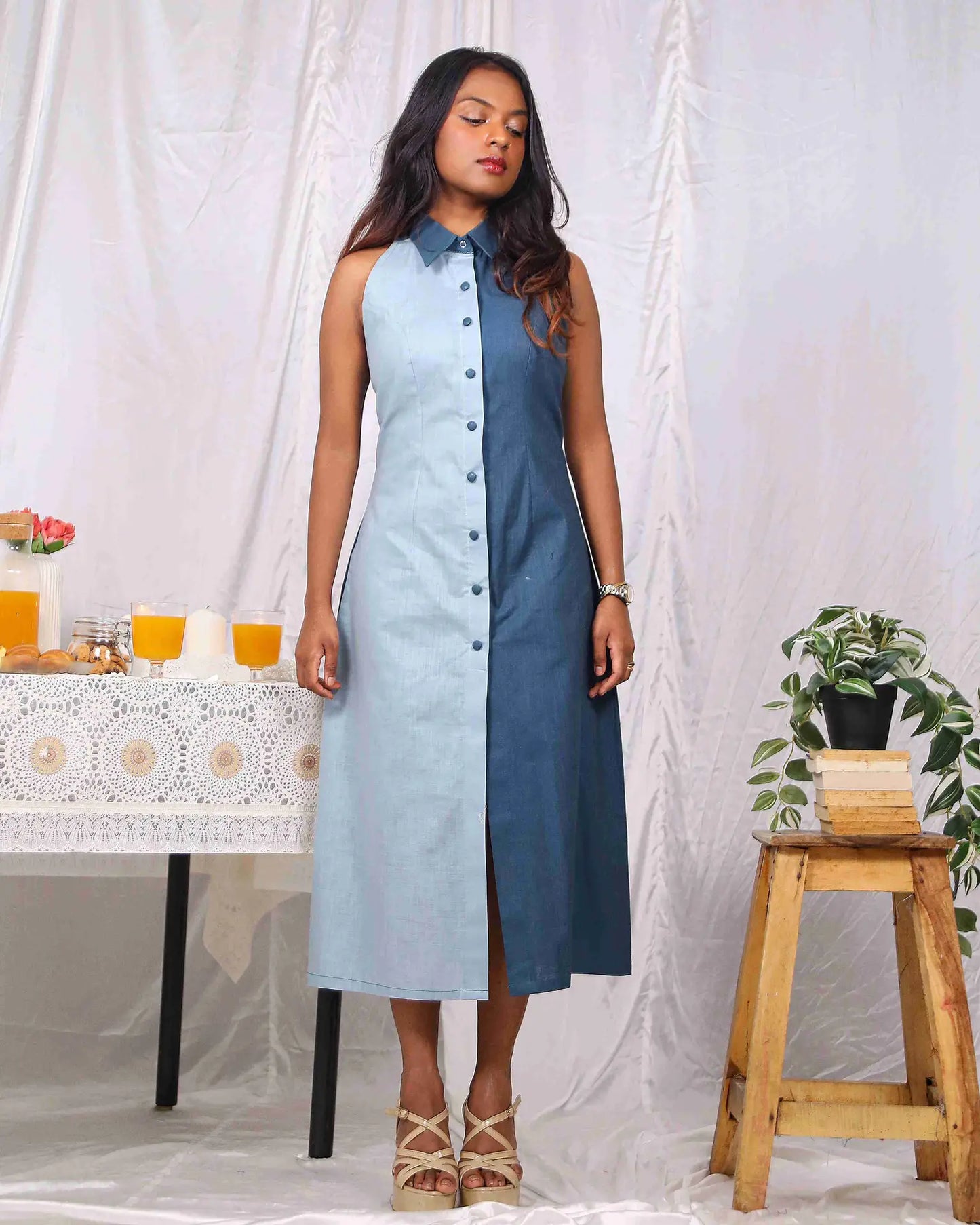 A Line Cotton Dress With Button Detailing - wearendlessbloom