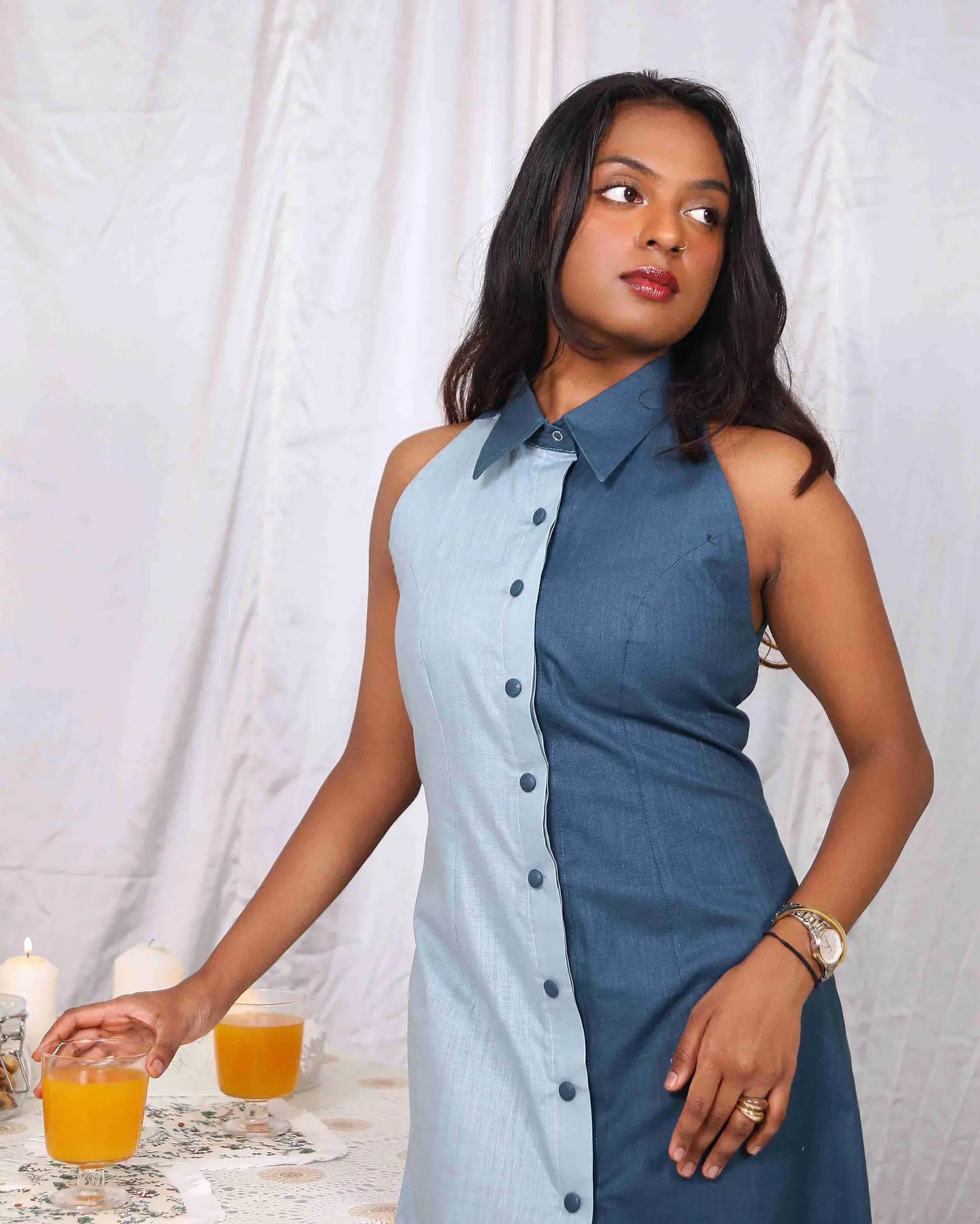 A Line Cotton Dress With Button Detailing - wearendlessbloom