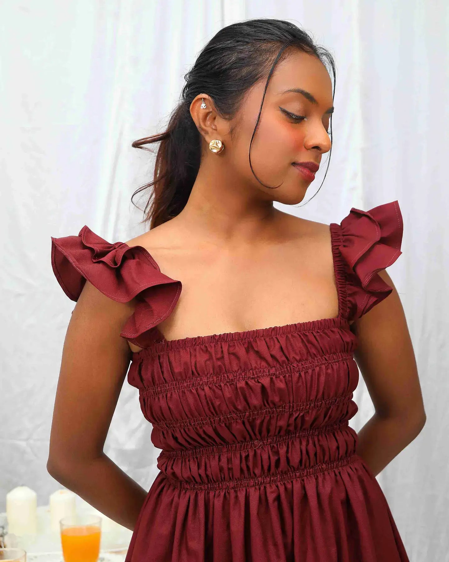 Maroon Midi Cotton Dress - wearendlessbloom