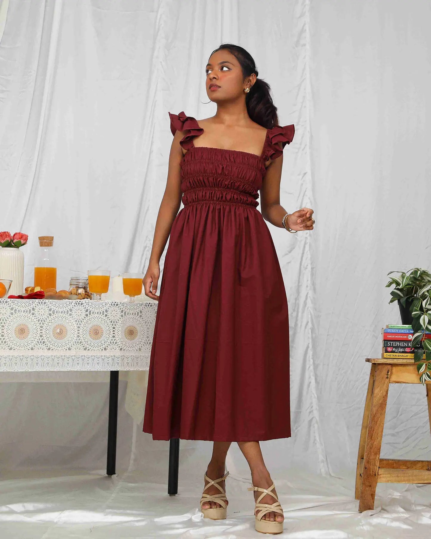 Maroon Midi Cotton Dress - wearendlessbloom