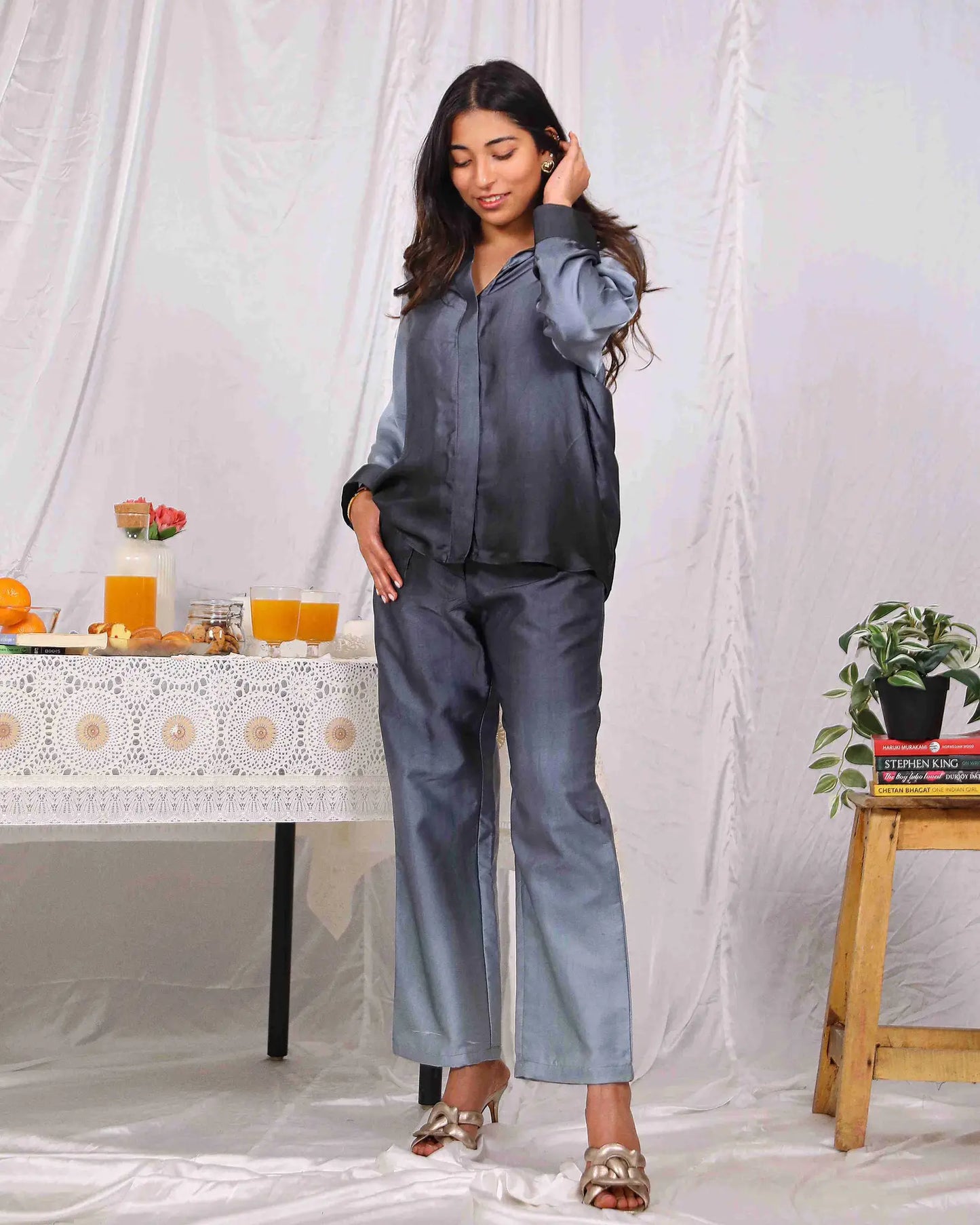 Grey Comfortable Dream Satin Co Ord Set - wearendlessbloom