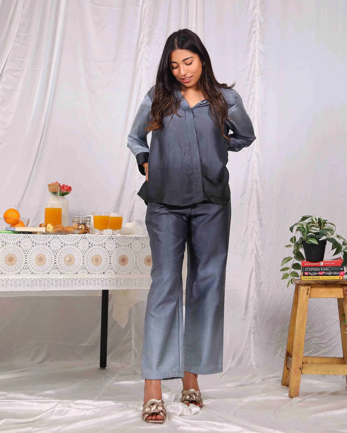 Grey Comfortable Dream Satin Co Ord Set - wearendlessbloom