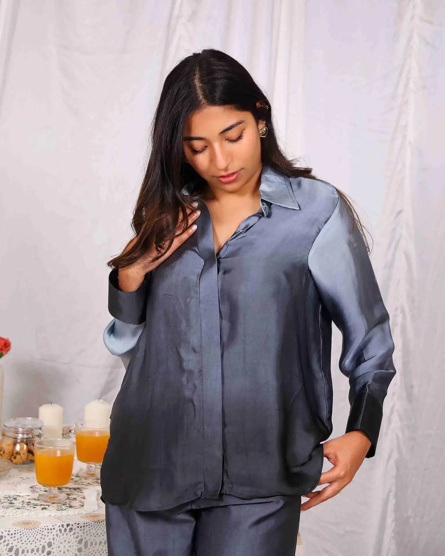 Grey Comfortable Dream Satin Co Ord Set - wearendlessbloom