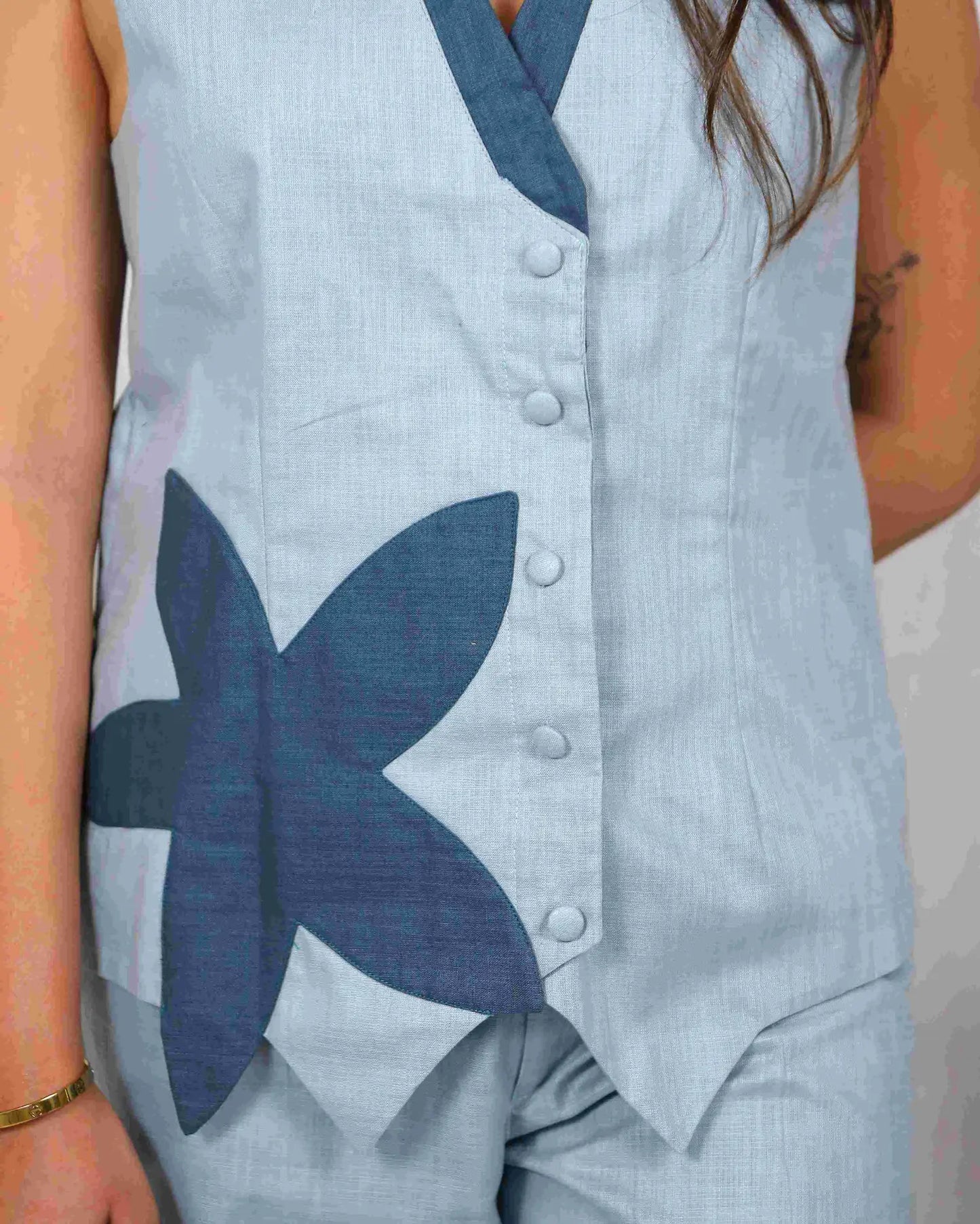 Flower Vibe Patch Blue Sleeveless Comfortable Co Ord Set - wearendlessbloom