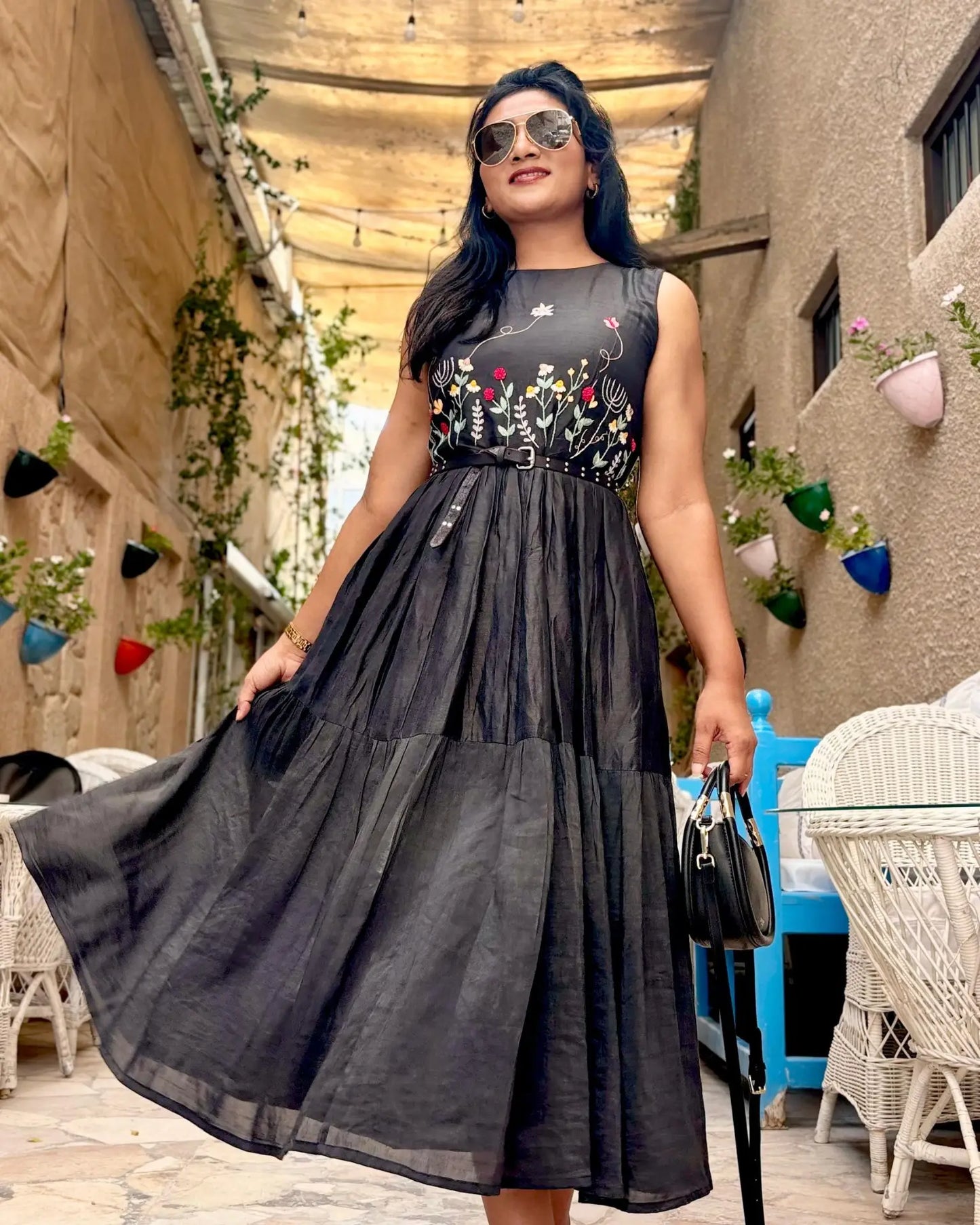 Hand embroidered black linen dress - wearendlessbloom