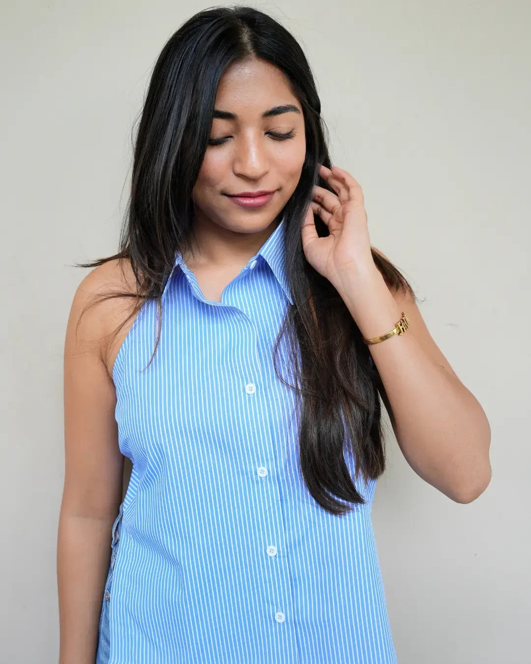 Stripes Cotton Backless Shirt - wearendlessbloom