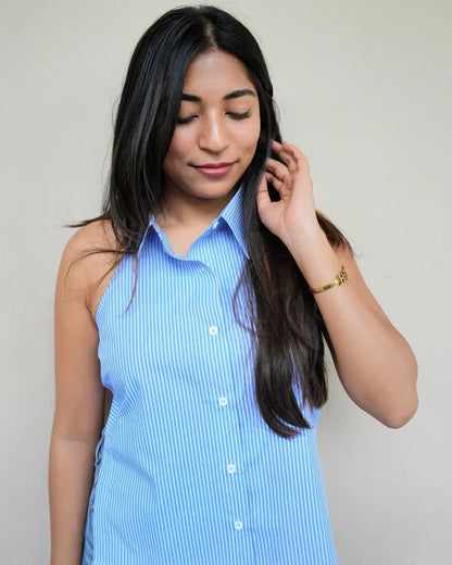 Stripes Cotton Backless Shirt - wearendlessbloom