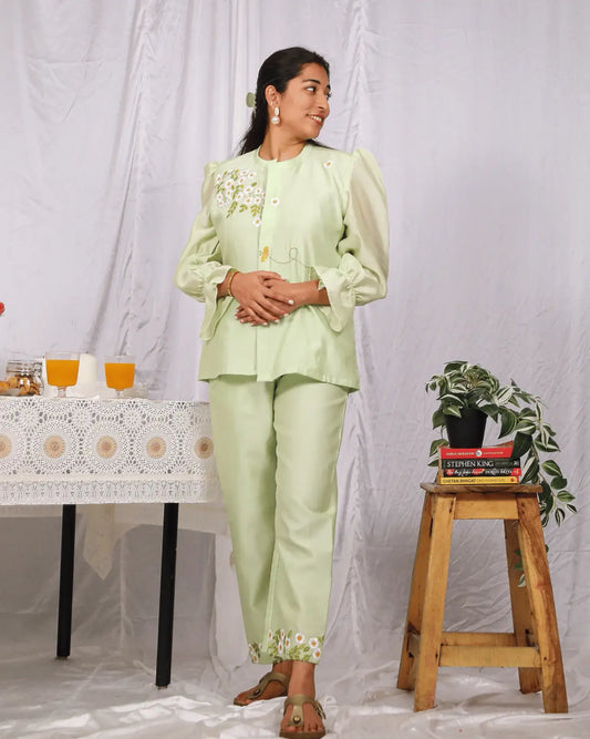 Green Floral Chanderi Co Ord Set - wearendlessbloom