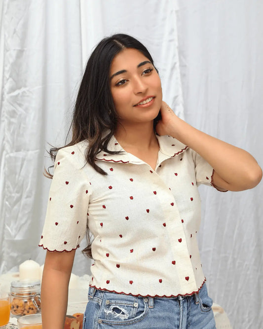 White Khadi Cotton Heart Shirt - wearendlessbloom