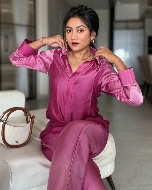 Pink Soft Bliss Satin Co Ord Set - wearendlessbloom