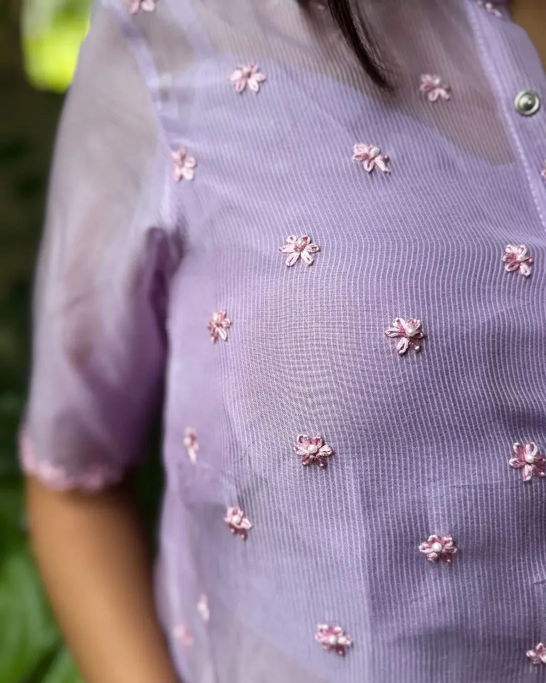 Lavender Hand Embroidered Shirt with Inner - wearendlessbloom