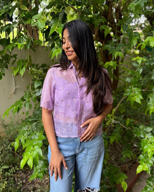 Lavender Hand Embroidered Shirt with Inner - wearendlessbloom