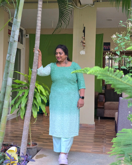 Dual Shade chikankari top with trousers