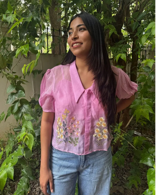 Pink Hand Embroidered Shirt with Inner - wearendlessbloom