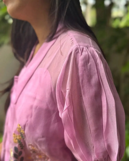 Pink Hand Embroidered Shirt with Inner - wearendlessbloom