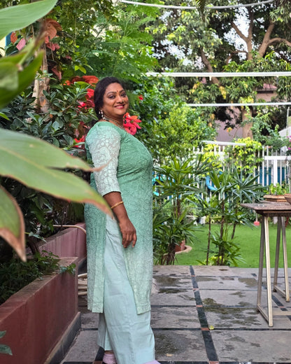 Dual Shade chikankari top with trousers