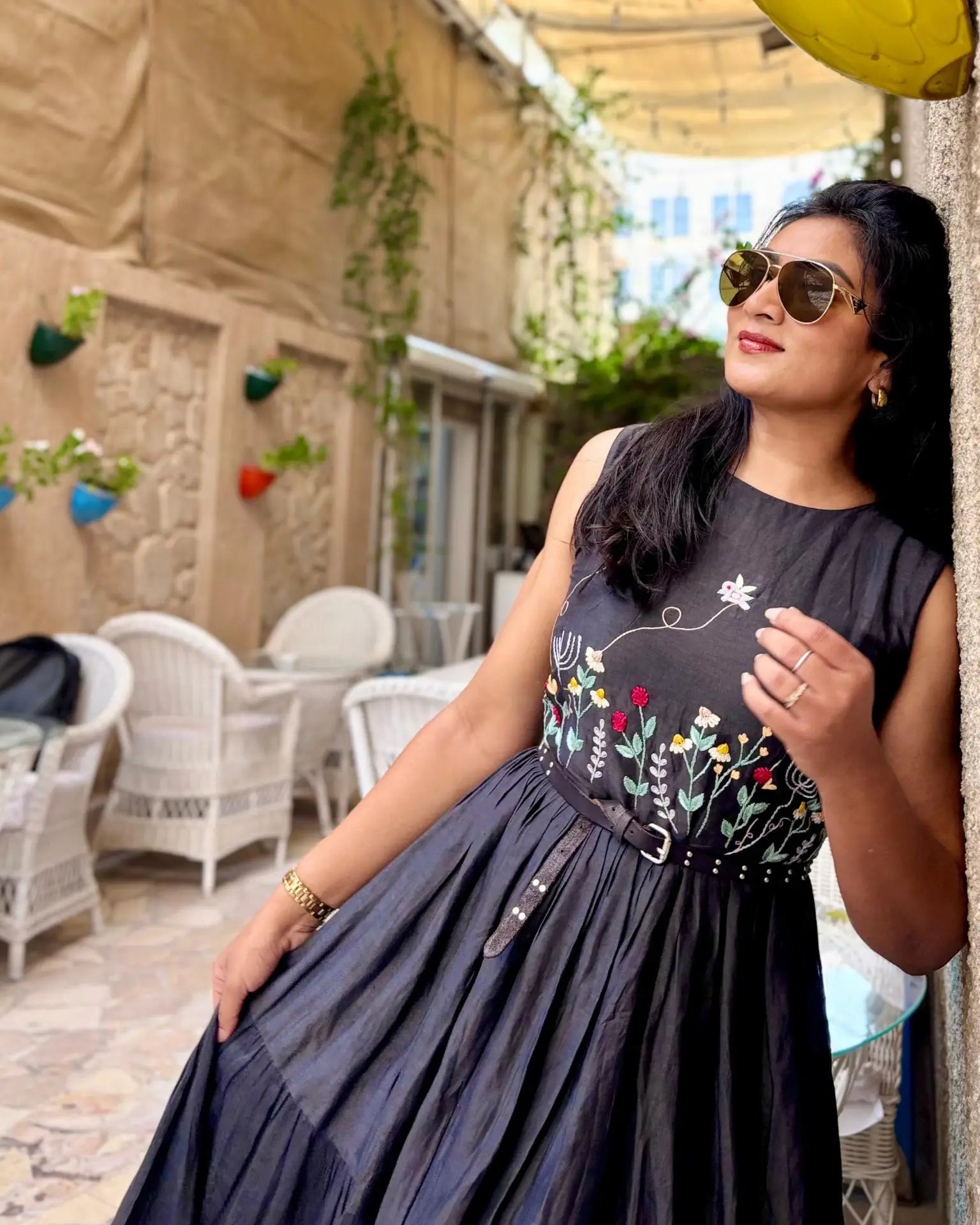 Hand embroidered black linen dress - wearendlessbloom