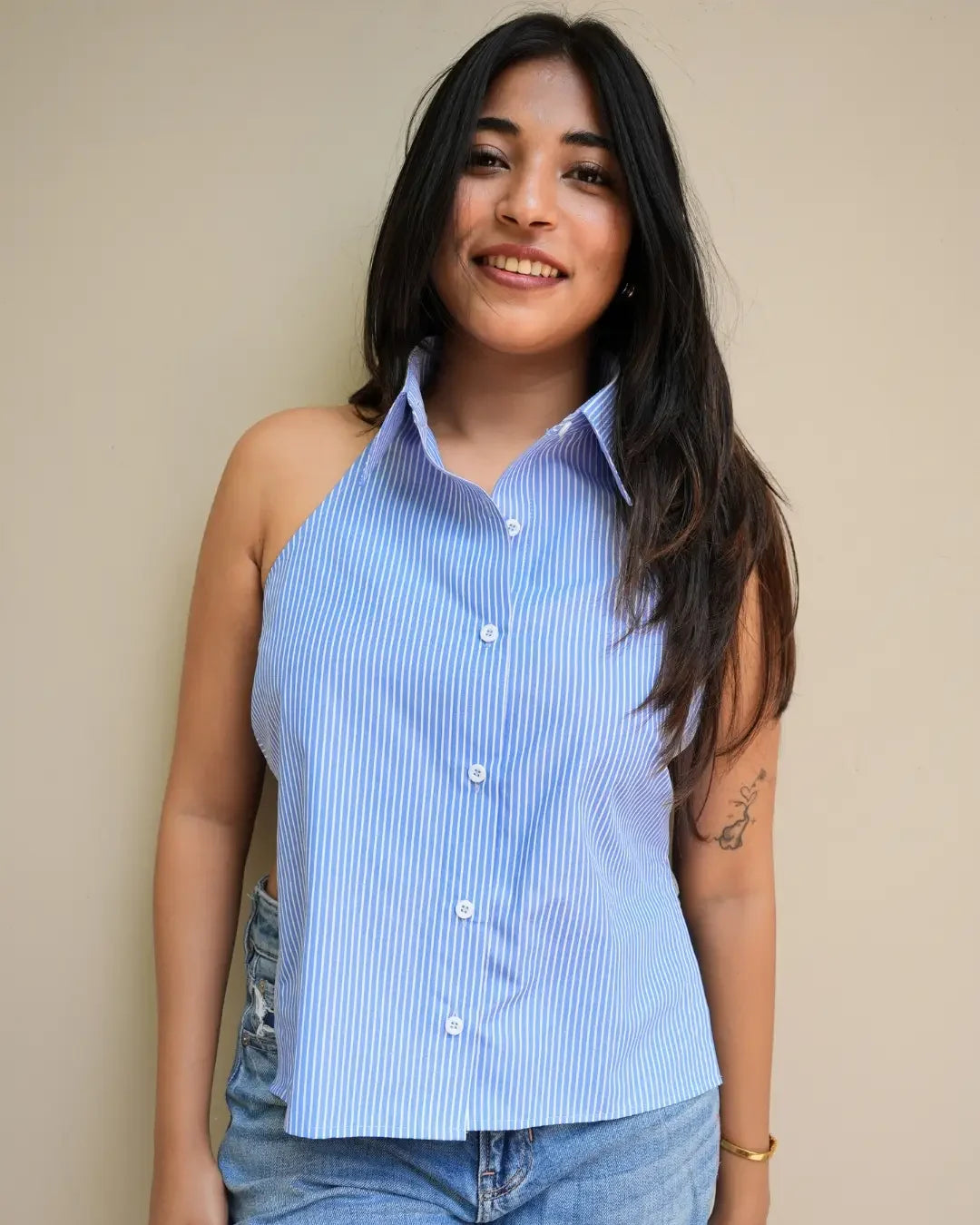 Stripes Cotton Backless Shirt - wearendlessbloom