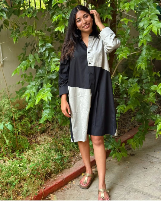 Black and grey cotton shirt dress - wearendlessbloom
