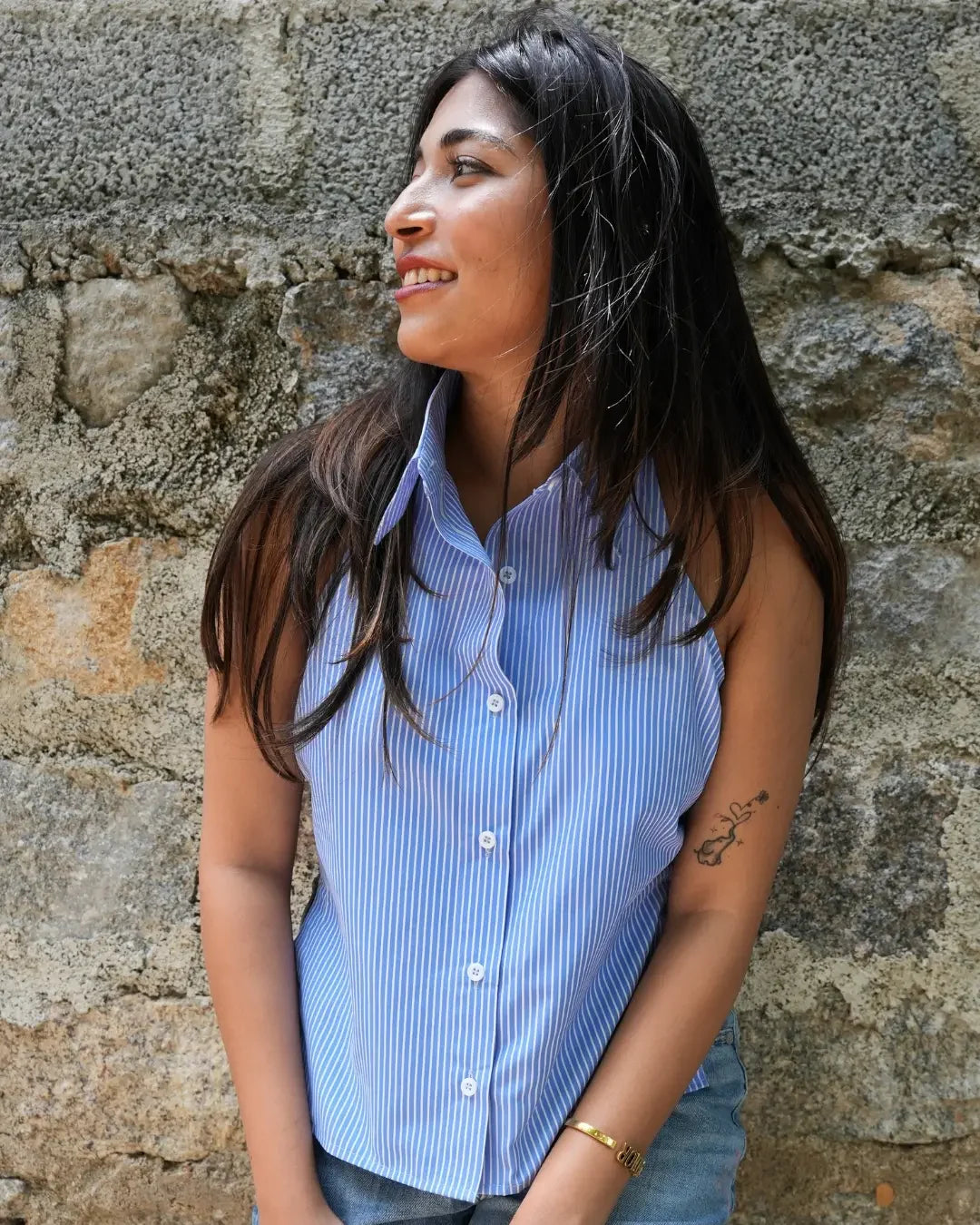 Stripes Cotton Backless Shirt - wearendlessbloom