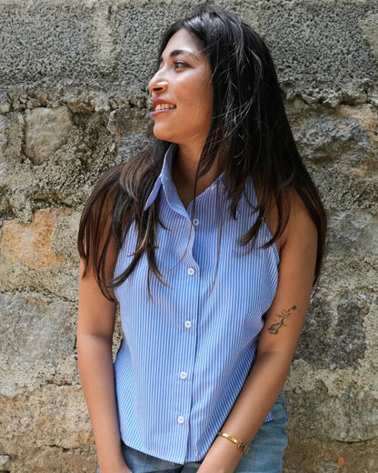 Stripes Cotton Backless Shirt - wearendlessbloom