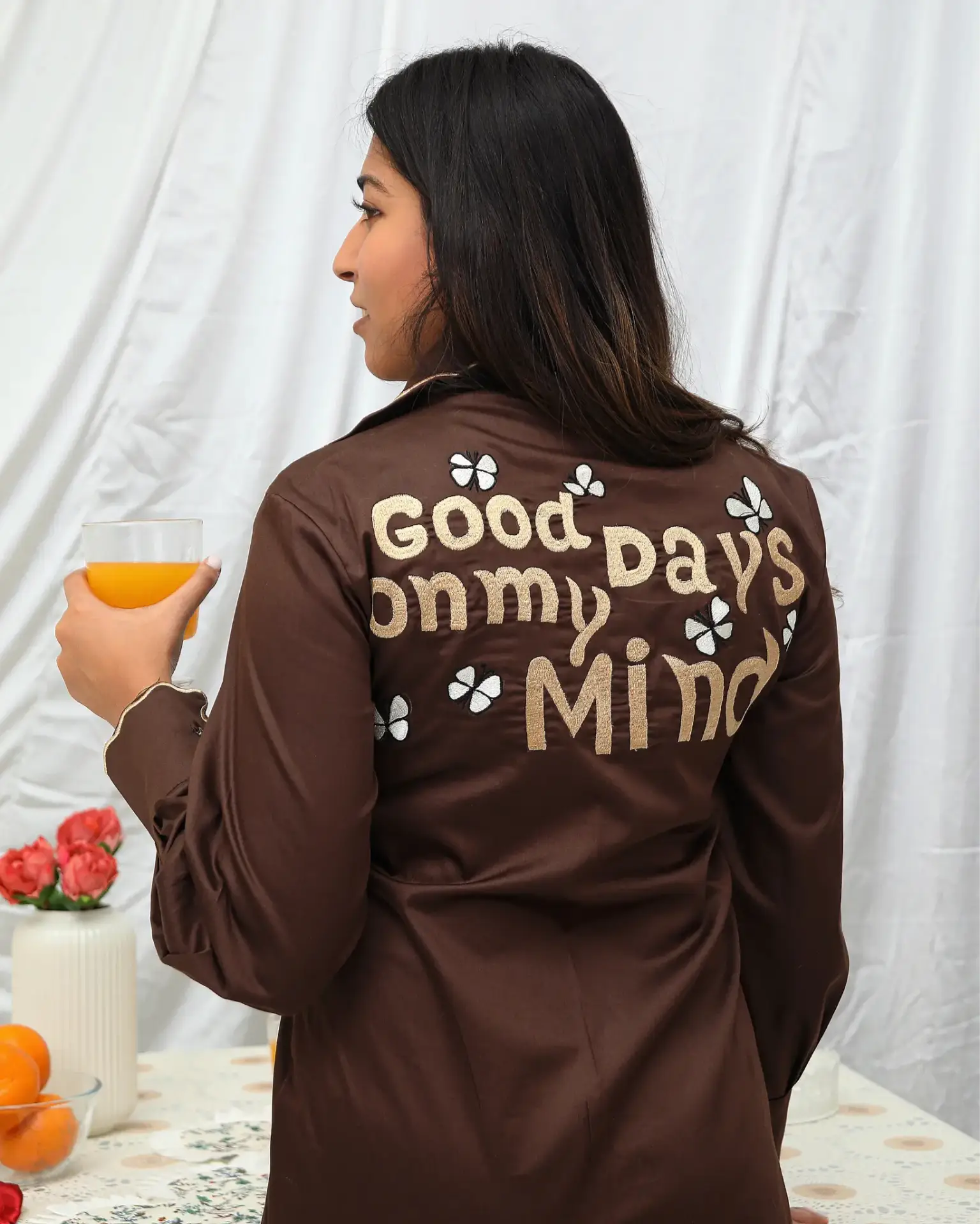 Brown Stylish Cotton Shirt ( Good Days On My Mind ) - wearendlessbloom