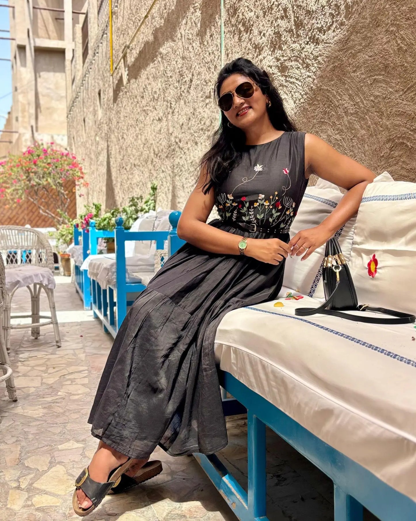 Hand embroidered black linen dress - wearendlessbloom