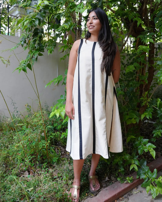 Black and White Striped Khadi Dress - wearendlessbloom