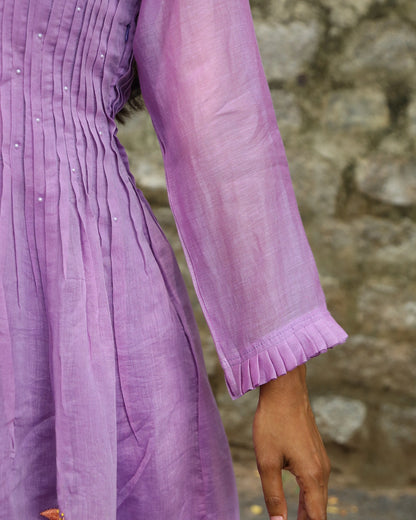 Hand embroidered lavender chanderi dress
