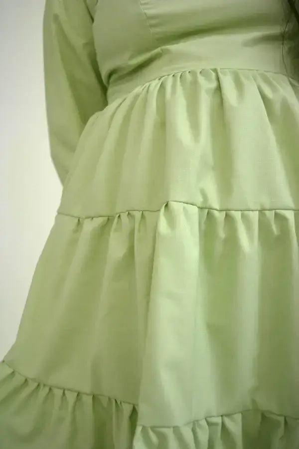 Full Sleeves Ruffled Layered Green Dress - wearendlessbloom