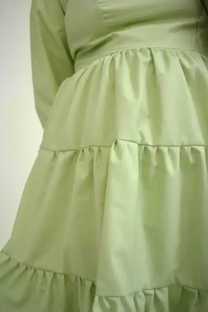 Full Sleeves Ruffled Layered Green Dress - wearendlessbloom