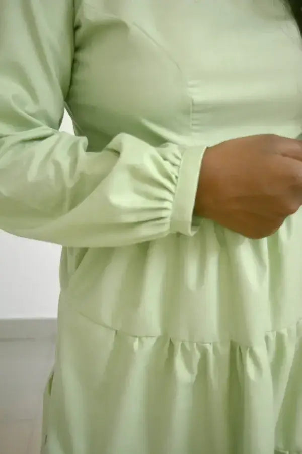 Full Sleeves Ruffled Layered Green Dress - wearendlessbloom