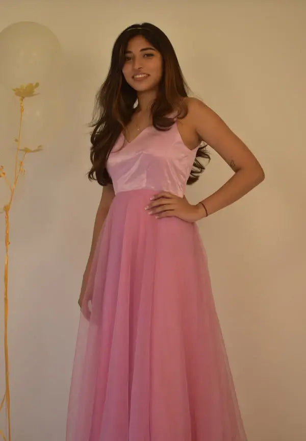 Pink Organza Full Dress - wearendlessbloom