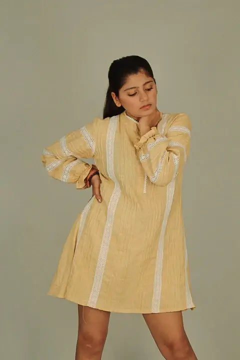 Short Boho Ivy Linen Lace Dress - wearendlessbloom