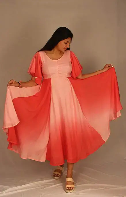 Ombre Designer Sleeves Full Dress - wearendlessbloom
