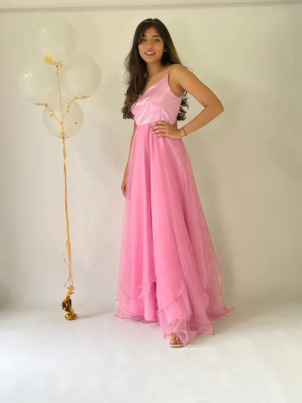 Pink Organza Full Dress - wearendlessbloom