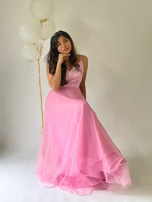 Pink Organza Full Dress - wearendlessbloom