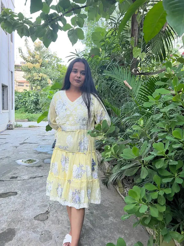 Yellow Floral Pattern Dress - wearendlessbloom